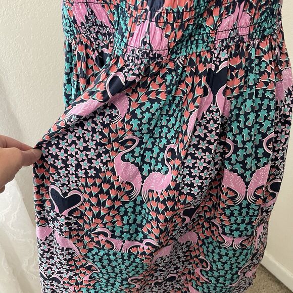 Simply Southern Smocked Dress Womens Large Pink Flamingos Floral Puff Sleeve - Picture 5 of 9